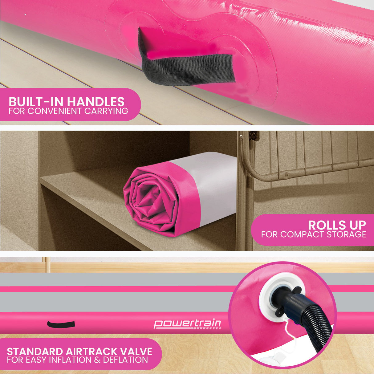 Powertrain 5m x 1m Air Track Inflatable Gymnastics Mat - Pink