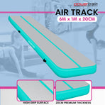 Powertrain 6m x 1m x 20cm Air Track Inflatable Gymnastics Mat - Green