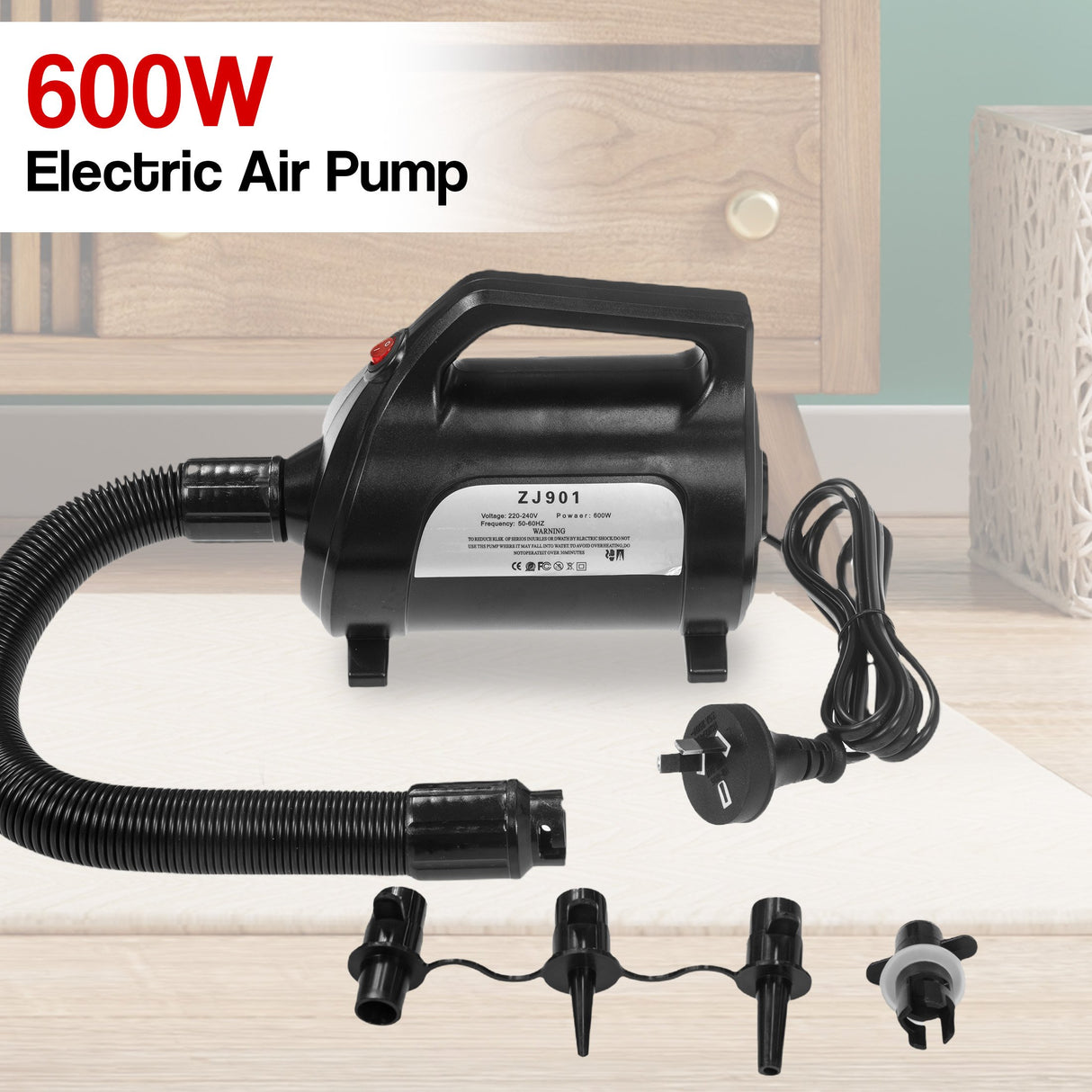 600W Portable Electric Air Pump for Air Tracks Inflatable Beds Toys