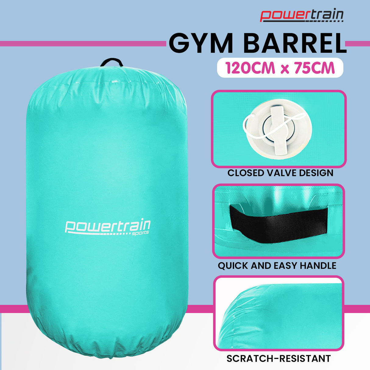 Powertrain Inflatable Air Barrel Exercise Roller 120cm x 75cm - Green