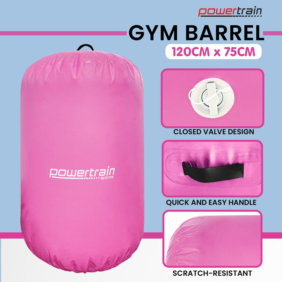 Powertrain Inflatable Air Barrel Exercise Roller 120cm x 75cm - Pink