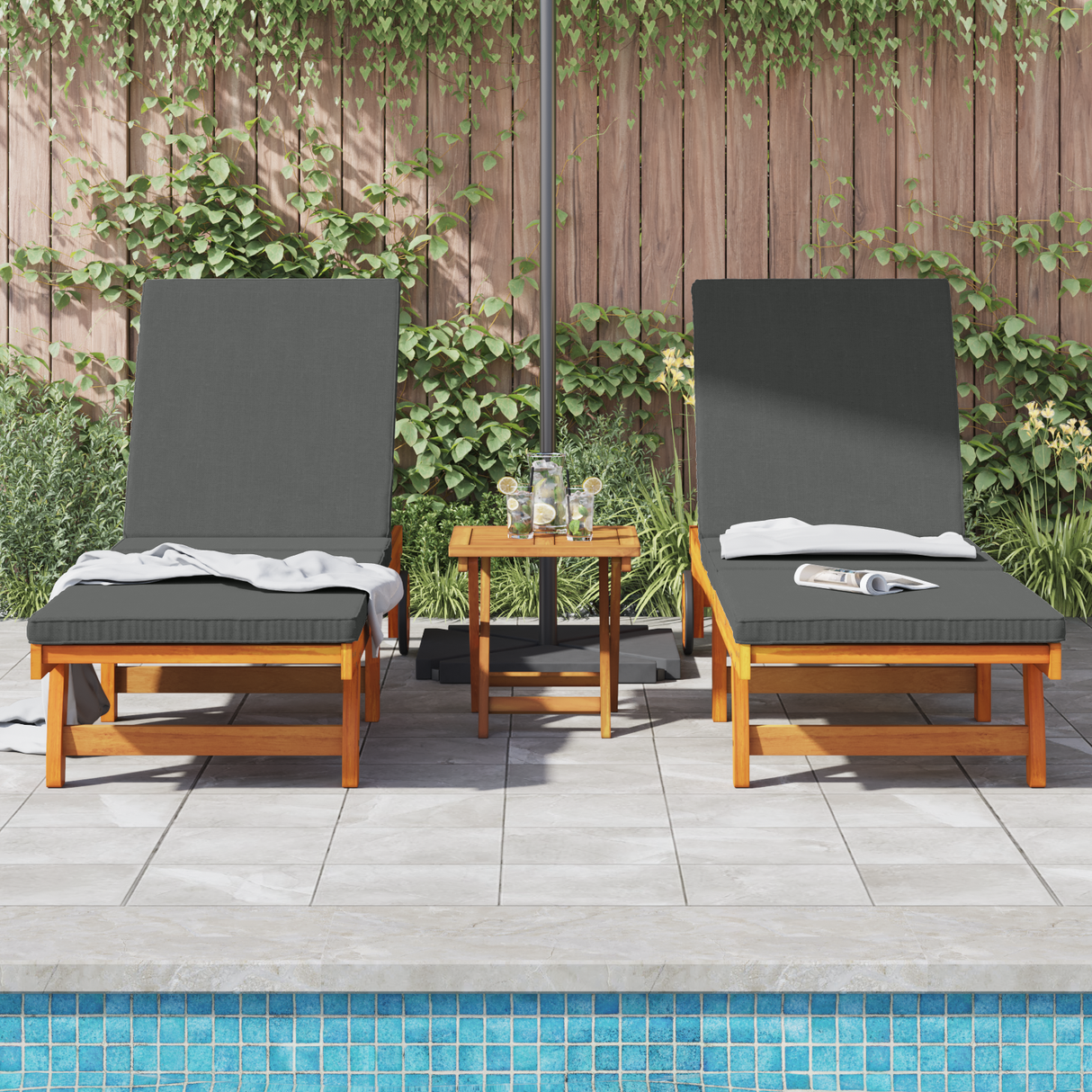 Sun Lounger 2 pcs Brown 65 x 199 x 84 cm Solid Acacia Wood