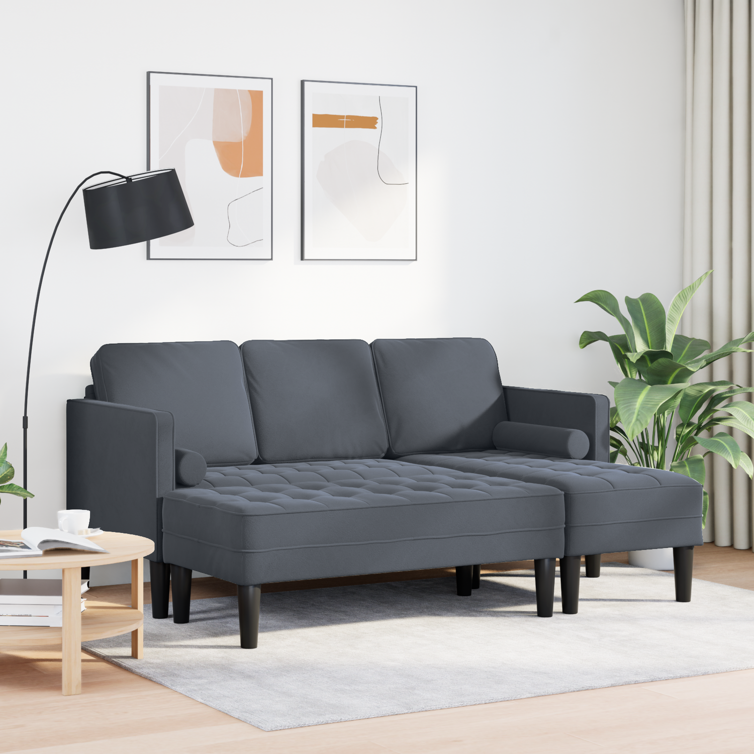 Sofa Set with Cushion 2 pcs Dark Grey Polyester