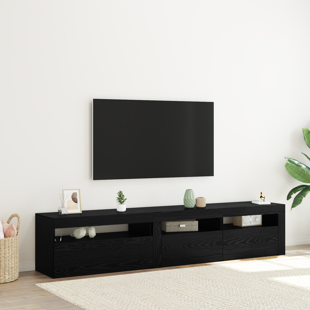 TV Cabinet 2 pcs Black Oak 195 x 35 x 40 cm Engineered Wood