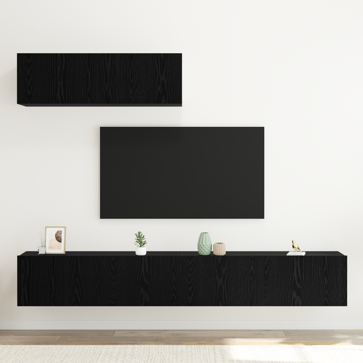TV Cabinet Set Wall-mounted 3 pcs Black Oak Engineered Wood