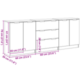 Sideboard 3 pcs Black Oak 180 x 30 x 70 cm Engineered Wood - Extra Image