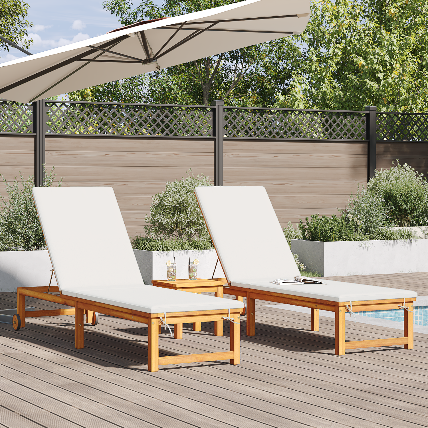 Sun Lounger 3 pcs Solid Acacia Wood Brown