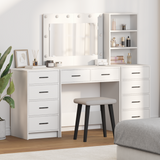 Dressing Table with Mirror Lights 3 pcs White Engineered Wood - Side View
