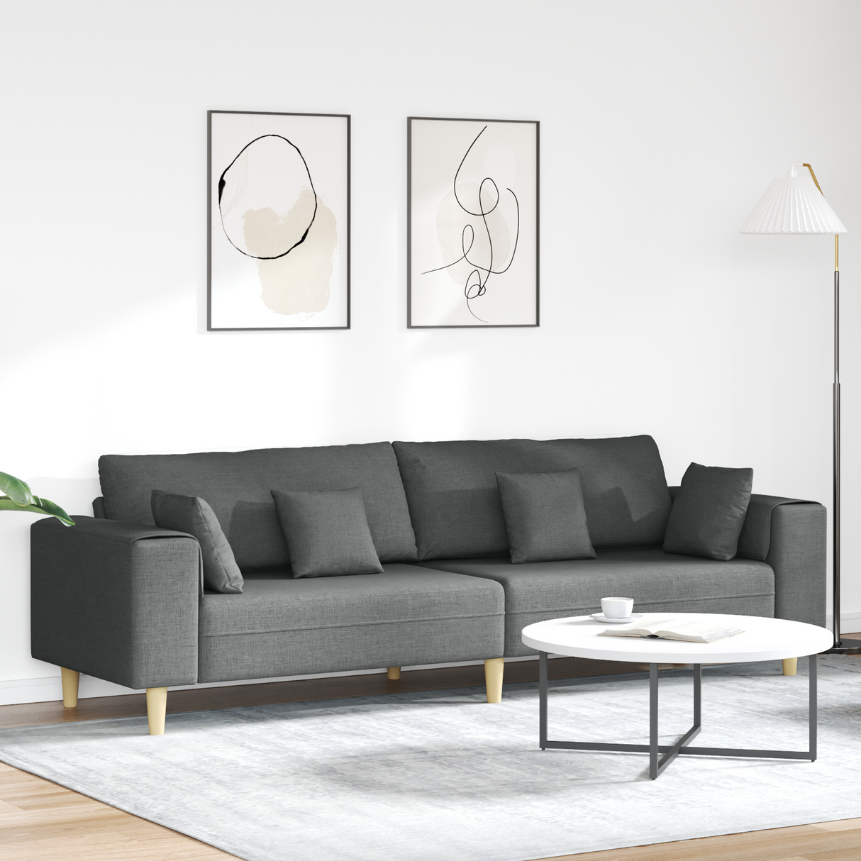 Fabric Sofa with Cushion Dark Grey 208 cm Fabric