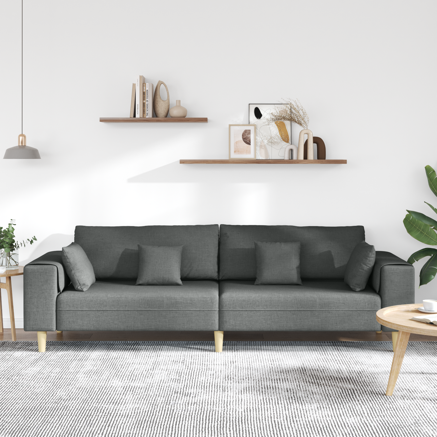 Fabric Sofa with Cushion Dark Grey 208 cm Fabric
