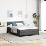 Box Spring Bed Dark Grey and White 152 x 203 cm Fabric