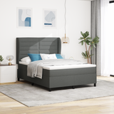 Box Spring Bed Dark Grey and White 152 x 203 cm Fabric