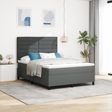 Box Spring Bed Dark Grey and White 137 x 190 cm Fabric - Side View