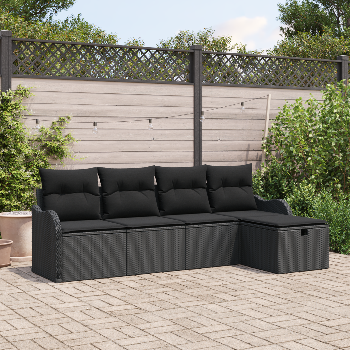 Garden Sofa Set with Cushion Manual 5 pcs Black Poly rattan