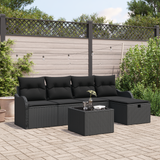 Garden Sofa Set with Cushion 6 pcs Black Poly Rattan - Front View