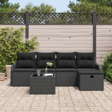 Garden Sofa Set with Cushion 6 pcs Black Poly Rattan - Side View