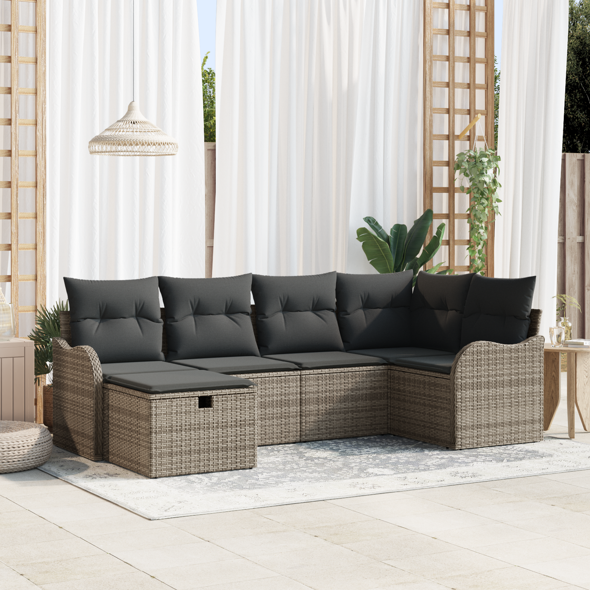 Garden Sofa Set with Cushion Manual 6 pcs Grey Poly rattan