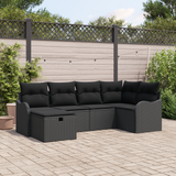 Garden Sofa Set with Cushion Manual 6 pcs Black Poly rattan - Front View