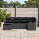 Garden Sofa Set with Cushion Manual 6 pcs Black Poly rattan - Side View