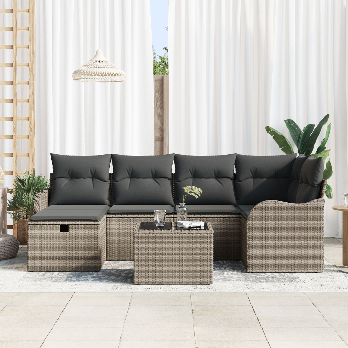 Garden Sofa Set with Cushion Manual 7 pcs Grey Poly rattan