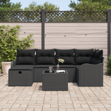 Garden Sofa Set with Cushion Manual 7 pcs Black Poly rattan - Side View
