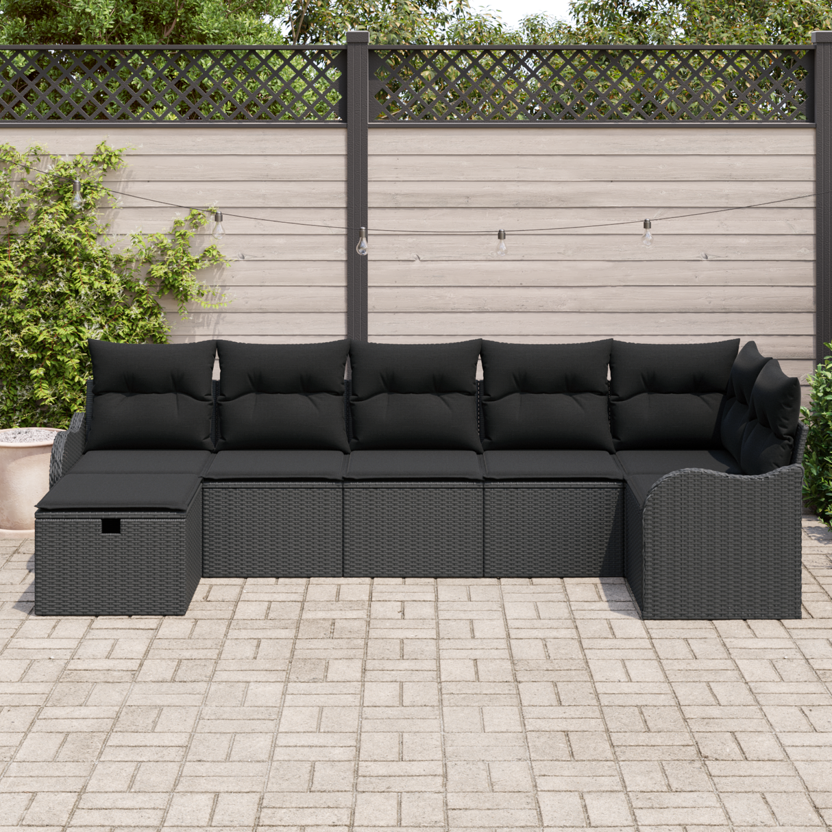 Sofa Set with Cushion with Storage 7 pcs Black Poly Rattan