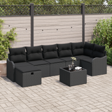 Sofa Set with Cushion with Storage 8 pcs Black Poly Rattan - Front View
