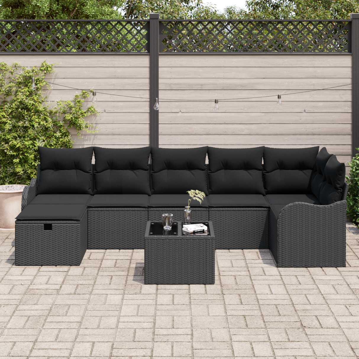 Sofa Set with Cushion with Storage 8 pcs Black Poly Rattan