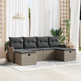 Sofa Set with Cushion with Storage 6 pcs Grey Poly Rattan - Front View