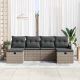 Sofa Set with Cushion with Storage 6 pcs Grey Poly Rattan - Side View