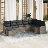 Sofa Set with Cushion with Storage 8 pcs Grey Poly Rattan