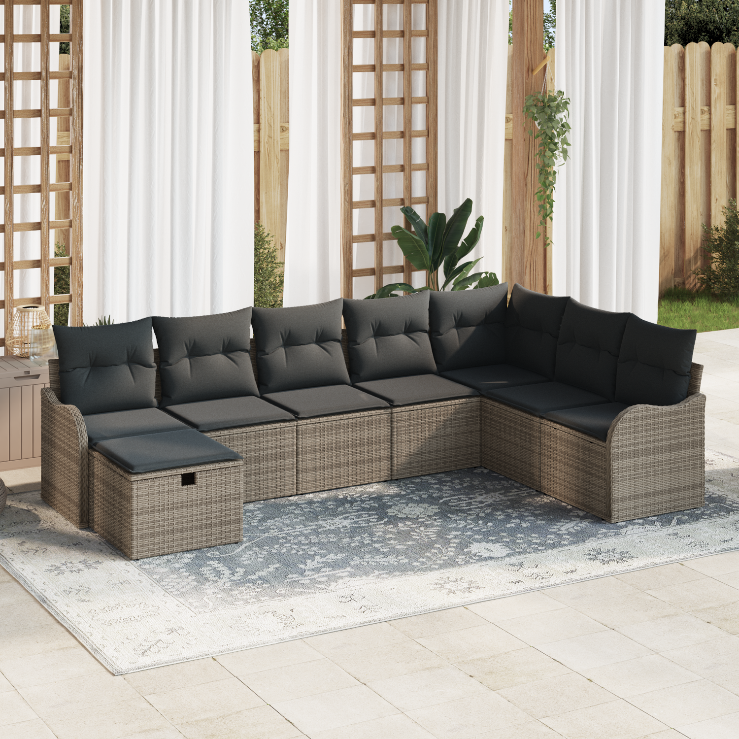 Sofa Set with Cushion with Storage 8 pcs Grey Poly Rattan