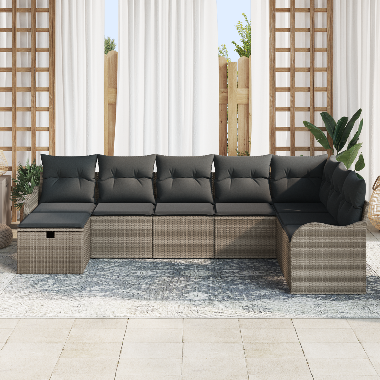 Sofa Set with Cushion with Storage 8 pcs Grey Poly Rattan