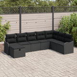 Sofa Set with Cushion with Storage Manual Black Poly Rattan - Front View