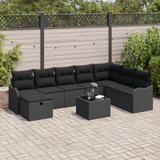 Sofa Set with Cushion with Storage Manual Black Poly Rattan