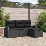 Sofa Set with Cushion with Storage 4 pcs Black Poly Rattan