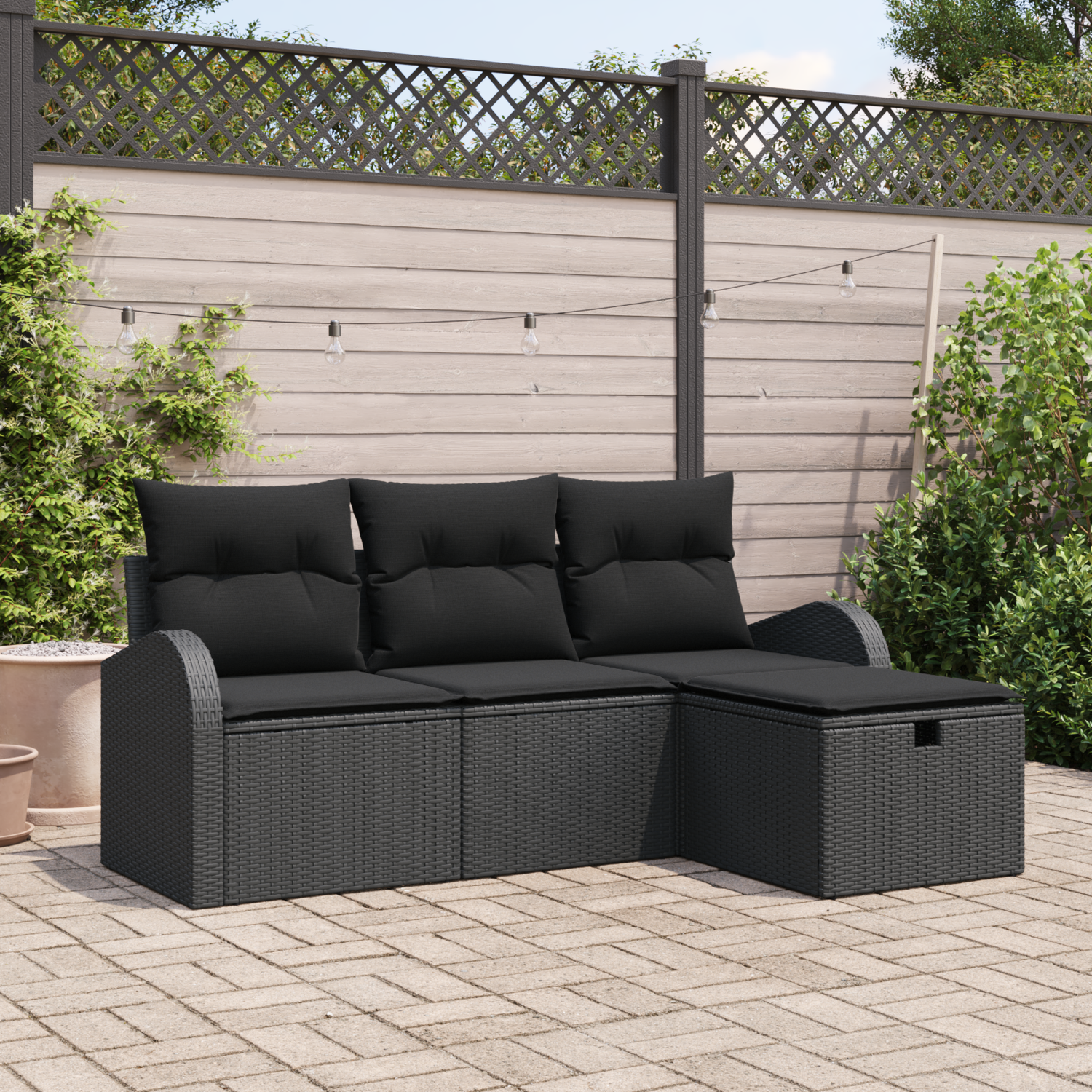 Sofa Set with Cushion with Storage 4 pcs Black Poly Rattan