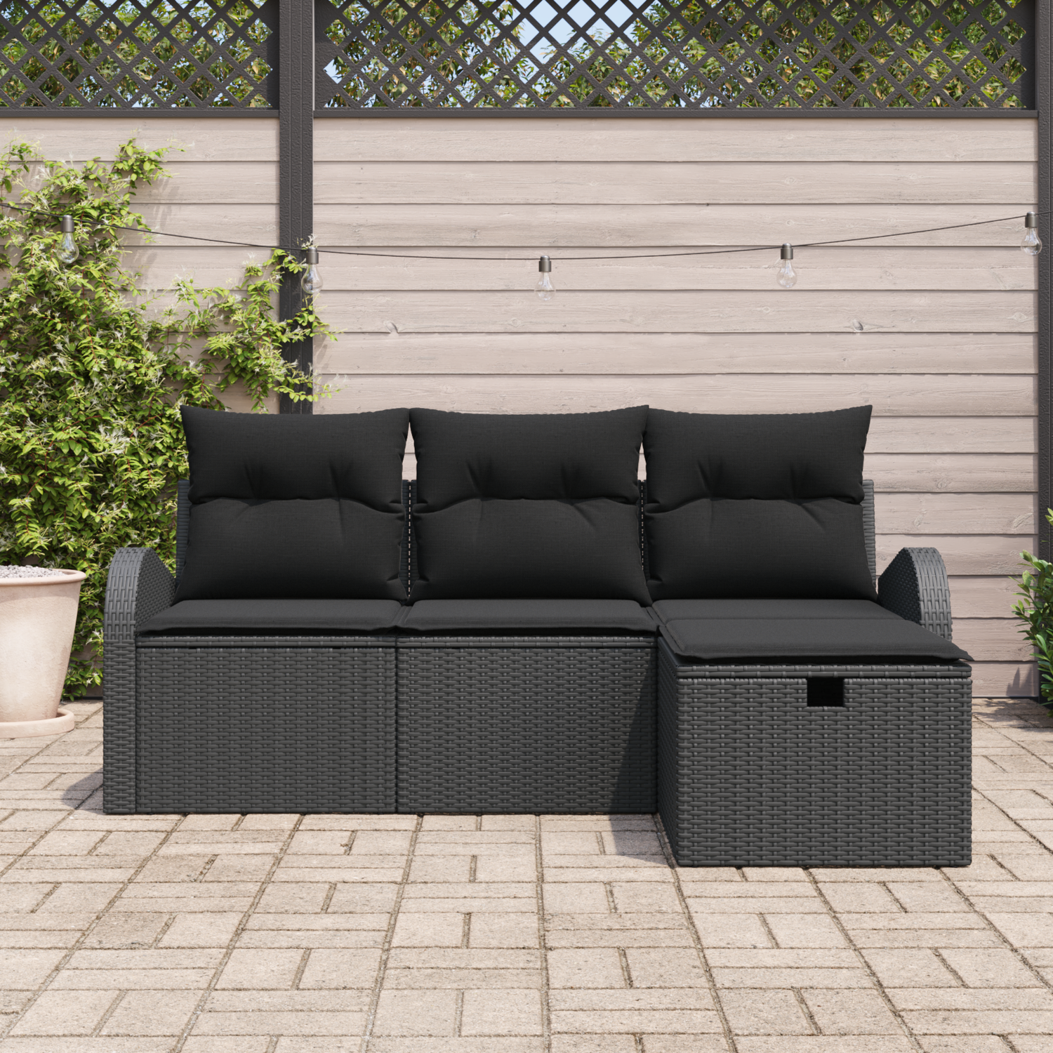 Sofa Set with Cushion with Storage 4 pcs Black Poly Rattan