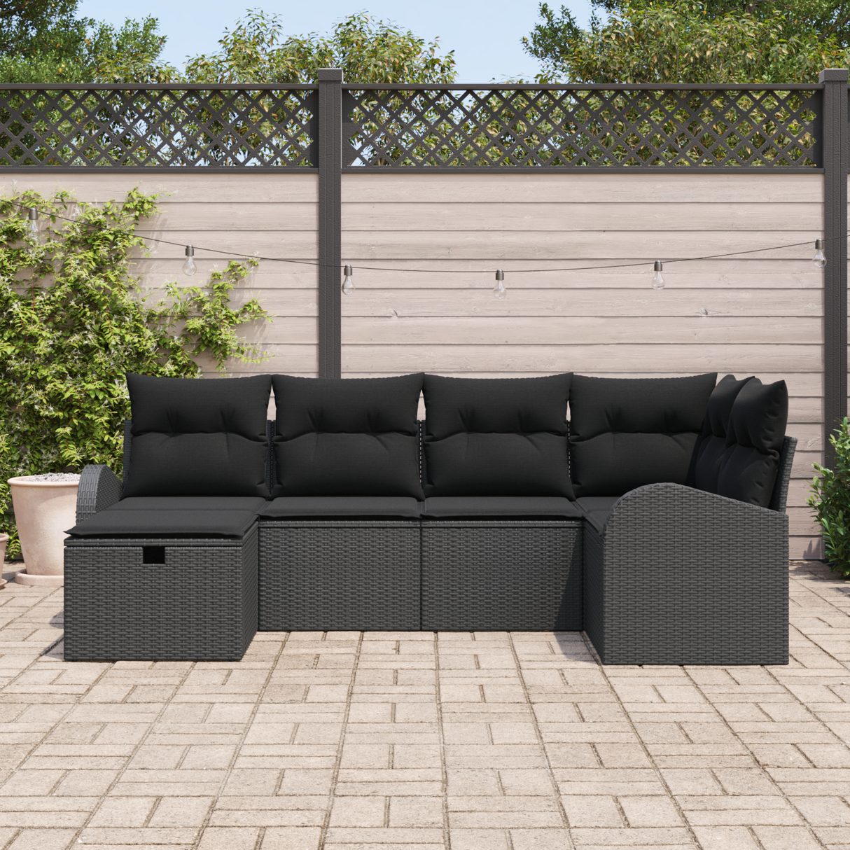 Sofa Set with Cushion with Storage Manual Black Poly Rattan