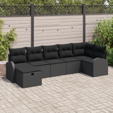 Sofa Set with Cushion with Storage 7 pcs Black Poly Rattan - Front View