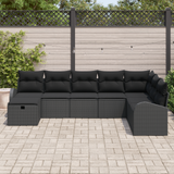Sofa Set with Cushion with Storage Manual Black Poly Rattan