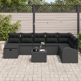 Sofa Set with Cushion with Storage Manual Black Poly Rattan - Side View