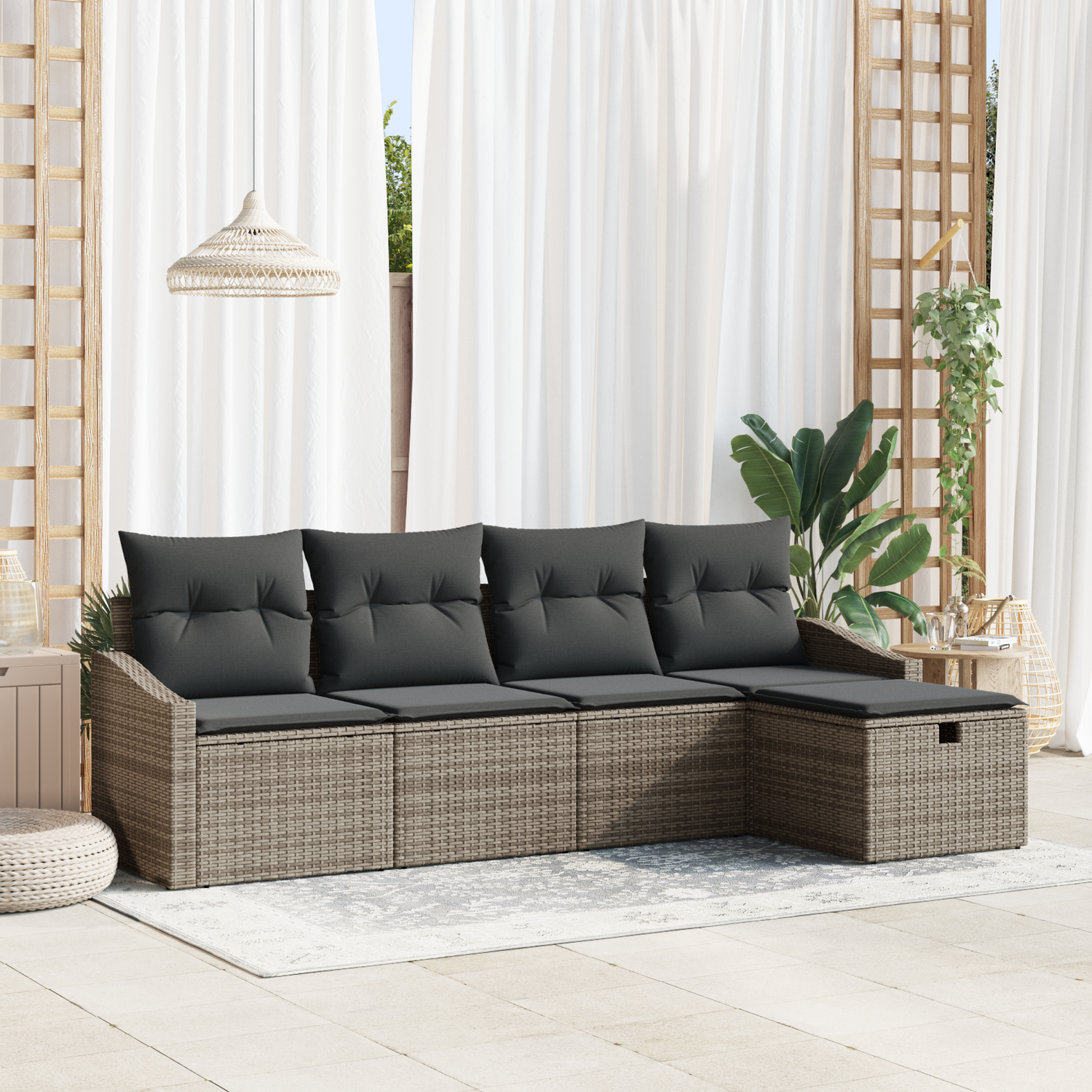Sofa Set with Cushion 6 pcs Poly Rattan