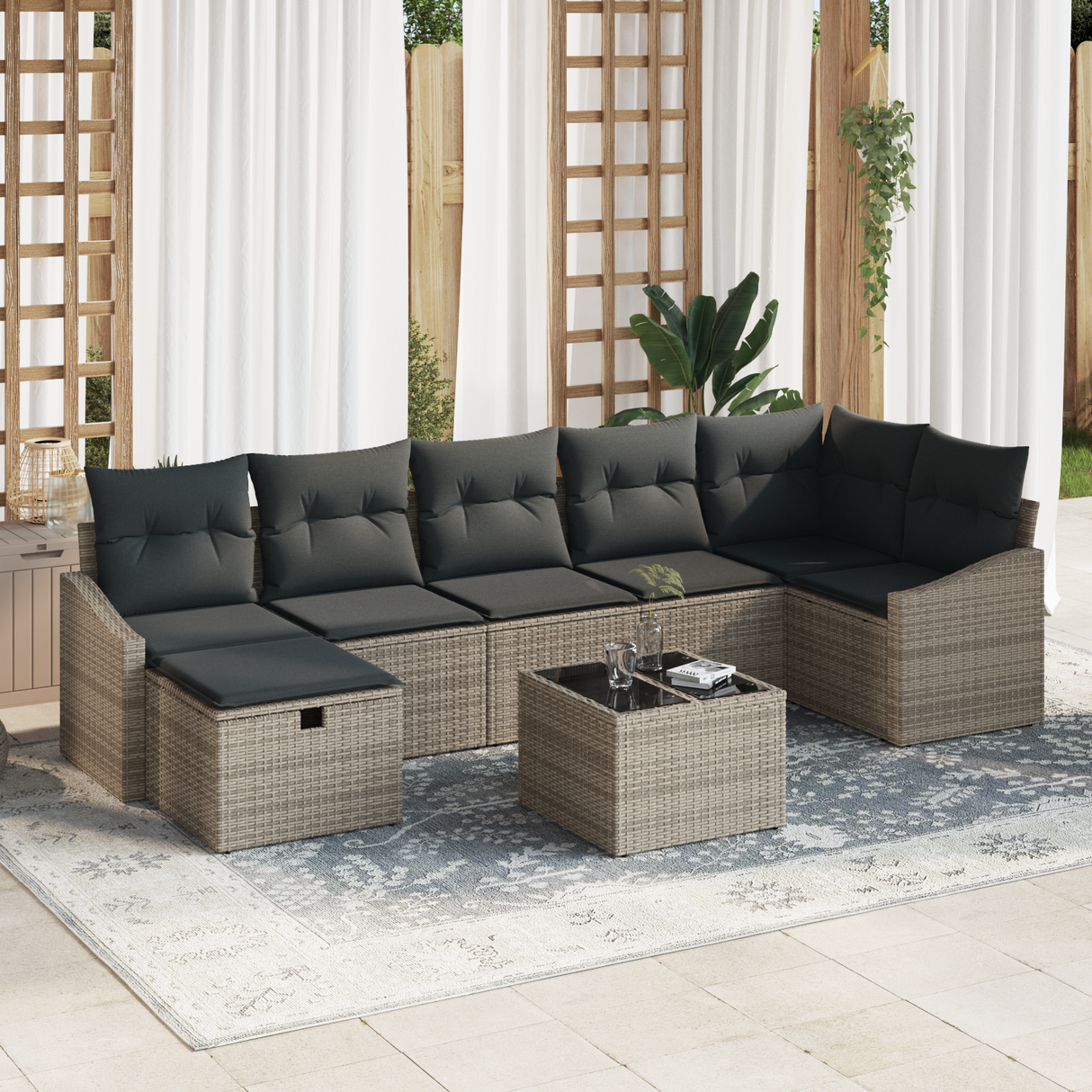 Sofa Set with Cushion 8 pcs Poly Rattan