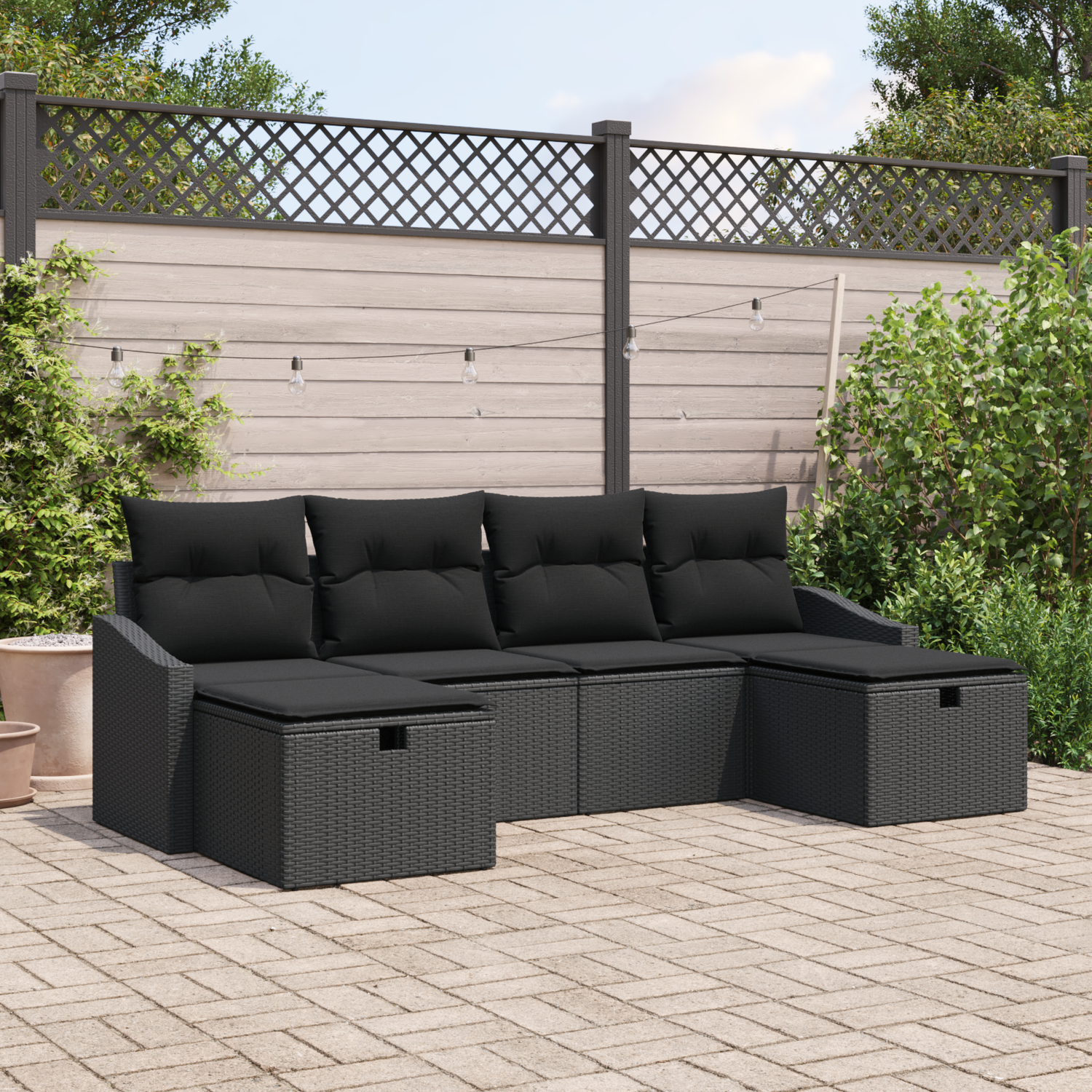 Sofa Set with Cushion 6 pcs Poly Rattan