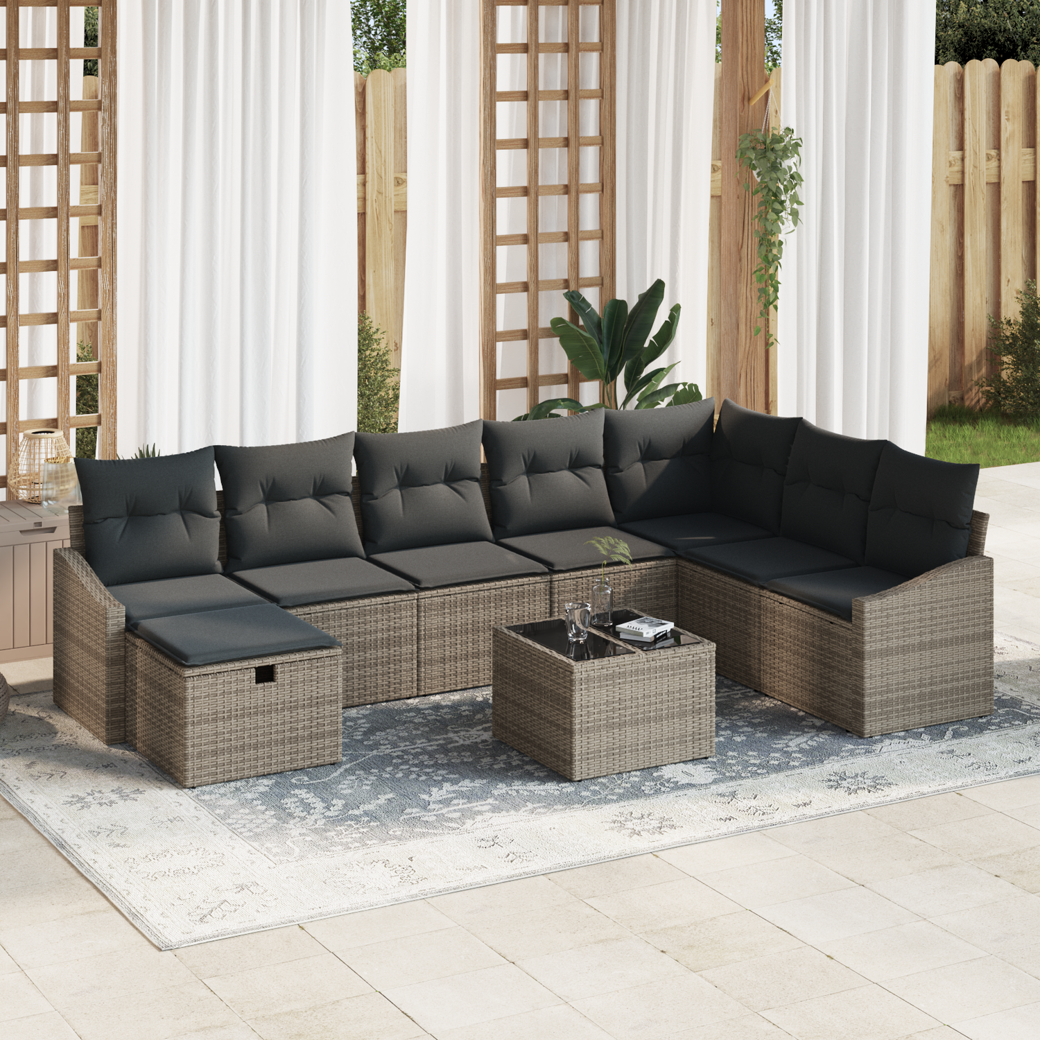 Sofa Set with Cushion 8 pcs Poly Rattan
