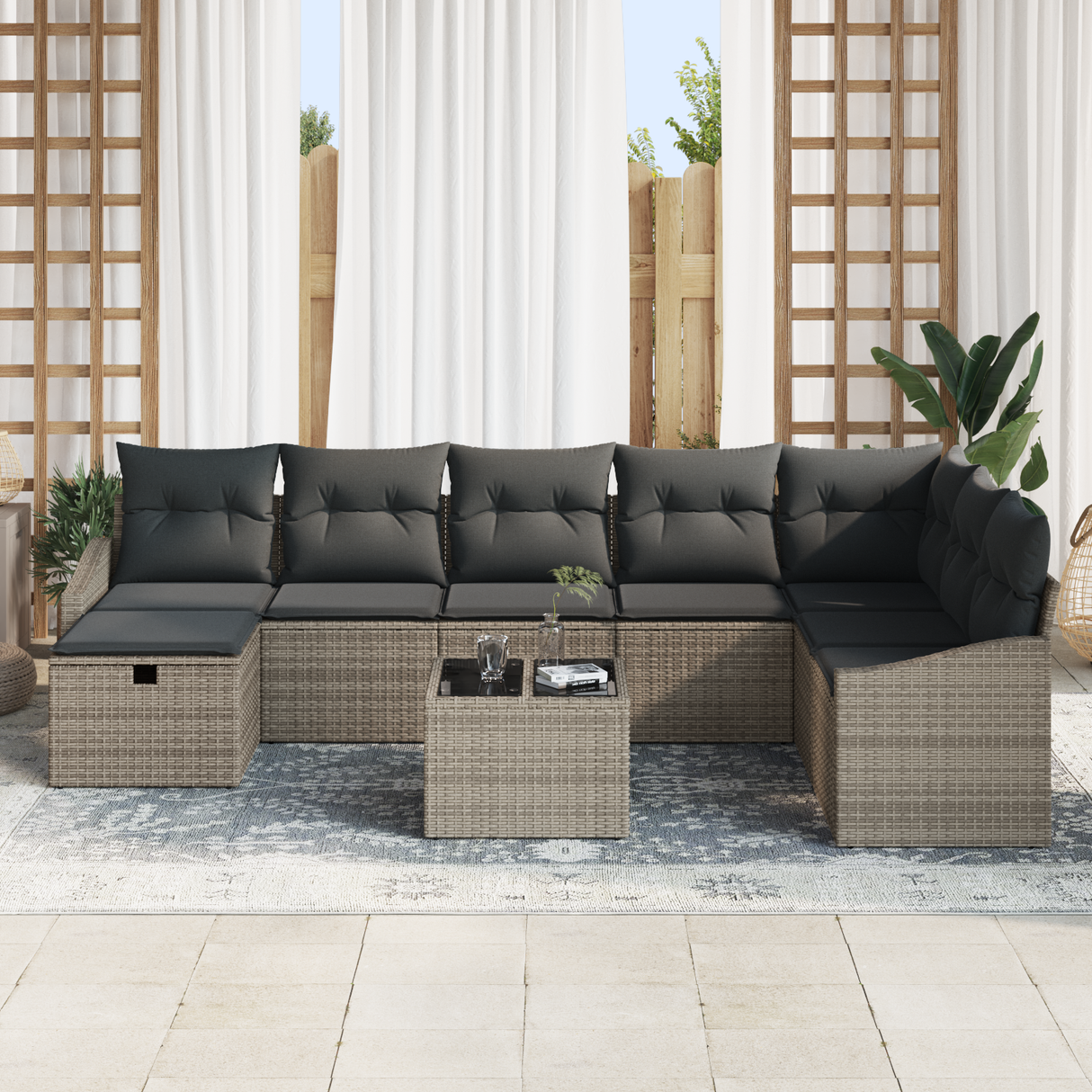 Sofa Set with Cushion 8 pcs Poly Rattan