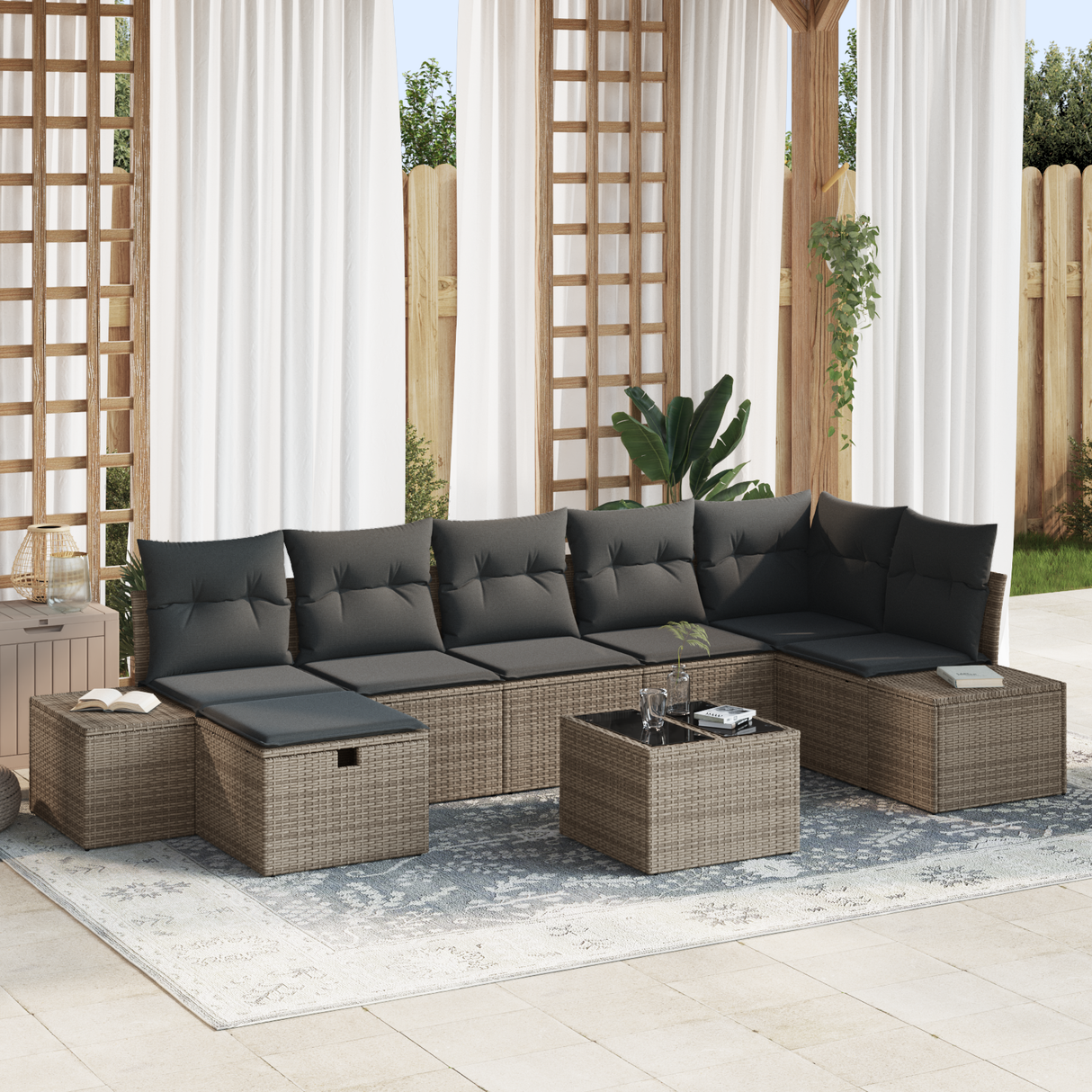 Sofa Set with Cushion 7 pcs Poly Rattan
