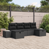 Garden Sofa Set with Cushion 6 pcs Black Poly Rattan - Front View