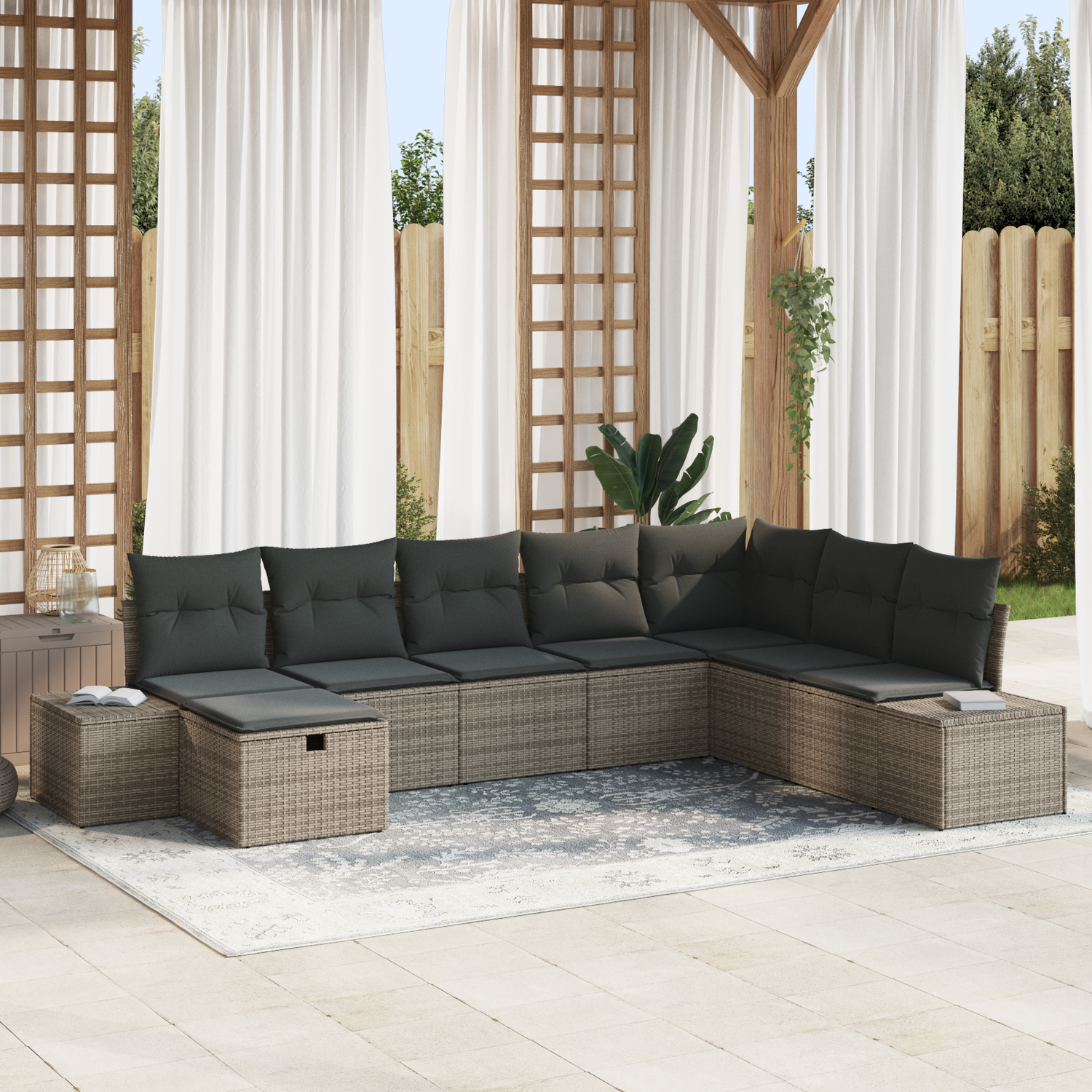 Garden Sofa Set with Pillow 8 pcs Grey Poly rattan